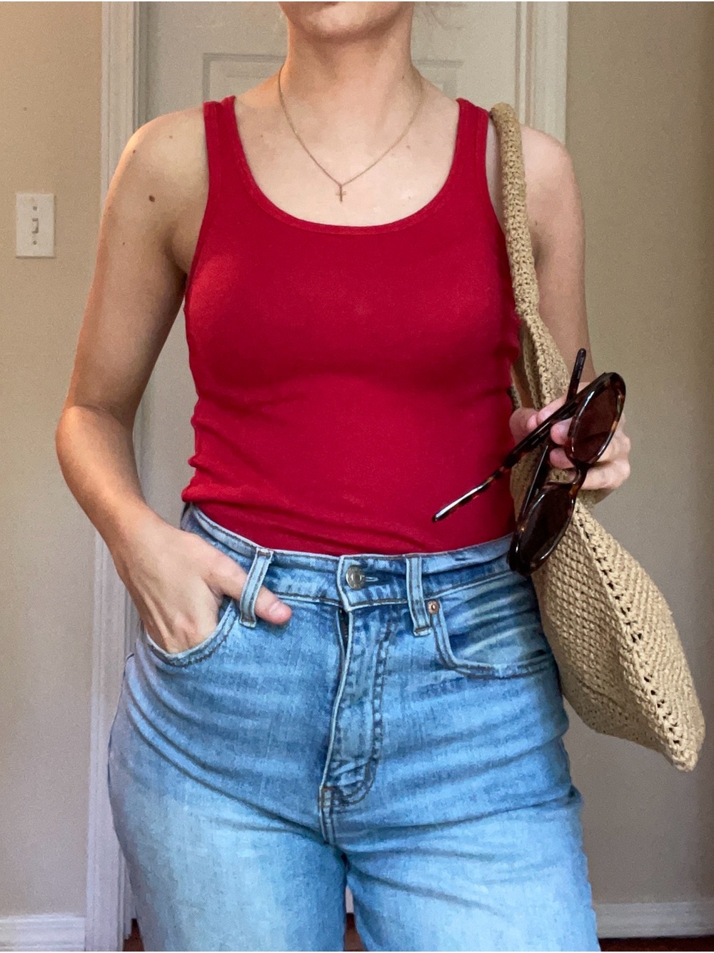 a new day Red Ribbed Scoop Neck Tank Top